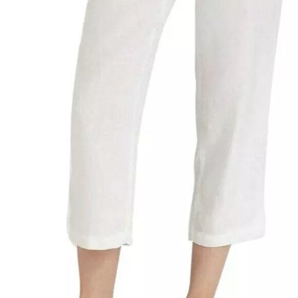 Eileen Fisher White Organic Linen Pull-On Cropped Pants L Large - Picture 2 of 5
